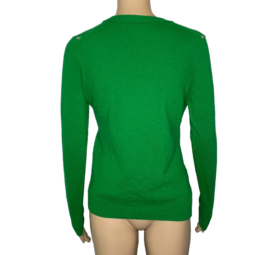 Women's Small J.Crew Wool/Cashmere Blend Green V-Neck Argyle Sweater - Picture 3 of 4
